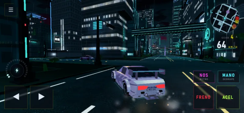 Rayo Bandido running on a phone in landscape with the on-screen steering and pedal buttons